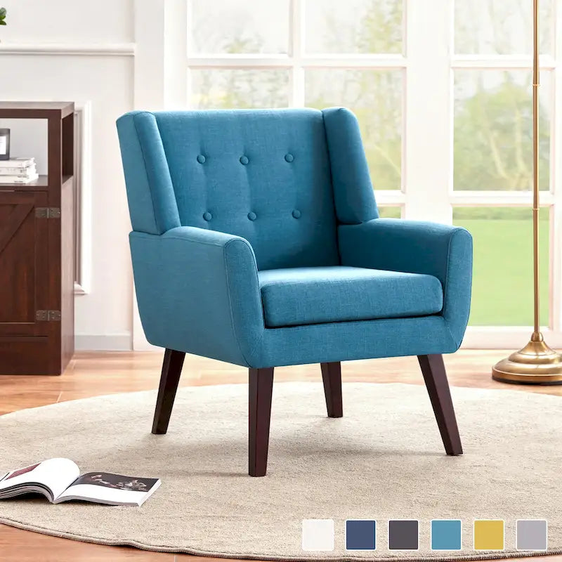 Gris / Bleu lac / Jaune / Gris clair / Beige / Bleu foncé Fauteuil d'appoint capitonné en lin de style Mid-Century - Usage unique