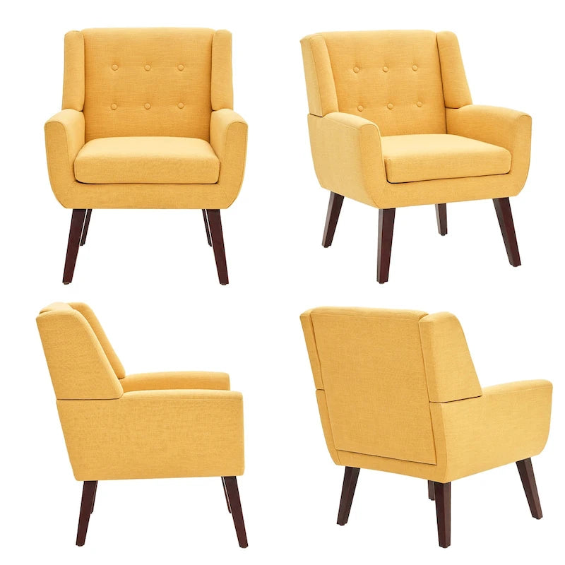 Gris / Bleu lac / Jaune / Gris clair / Beige / Bleu foncé Fauteuil d'appoint capitonné en lin de style Mid-Century - Usage unique