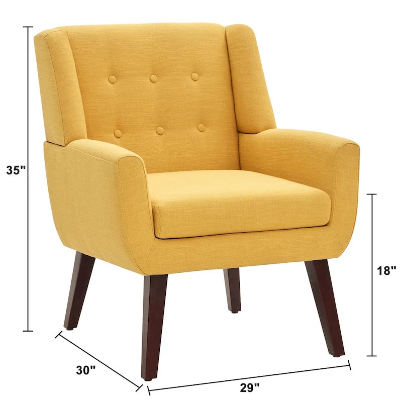 Gris / Bleu lac / Jaune / Gris clair / Beige / Bleu foncé Fauteuil d'appoint capitonné en lin de style Mid-Century - Usage unique
