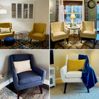 Gris / Bleu lac / Jaune / Gris clair / Beige / Bleu foncé Fauteuil d'appoint capitonné en lin de style Mid-Century - Usage unique
