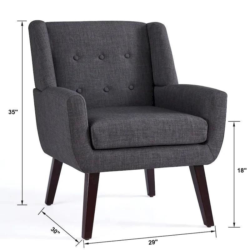 Gris / Bleu lac / Jaune / Gris clair / Beige / Bleu foncé Fauteuil d'appoint capitonné en lin de style Mid-Century - Usage unique