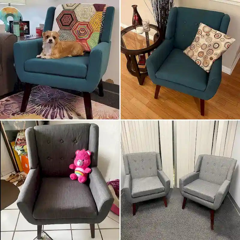 Gris / Bleu lac / Jaune / Gris clair / Beige / Bleu foncé Fauteuil d'appoint capitonné en lin de style Mid-Century - Usage unique