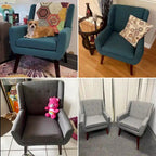 Gris / Bleu lac / Jaune / Gris clair / Beige / Bleu foncé Fauteuil d'appoint capitonné en lin de style Mid-Century - Usage unique