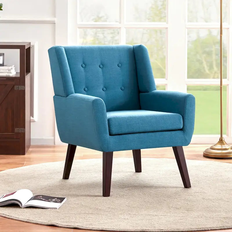 Gris / Bleu lac / Jaune / Gris clair / Beige / Bleu foncé Fauteuil d'appoint capitonné en lin de style Mid-Century - Usage unique