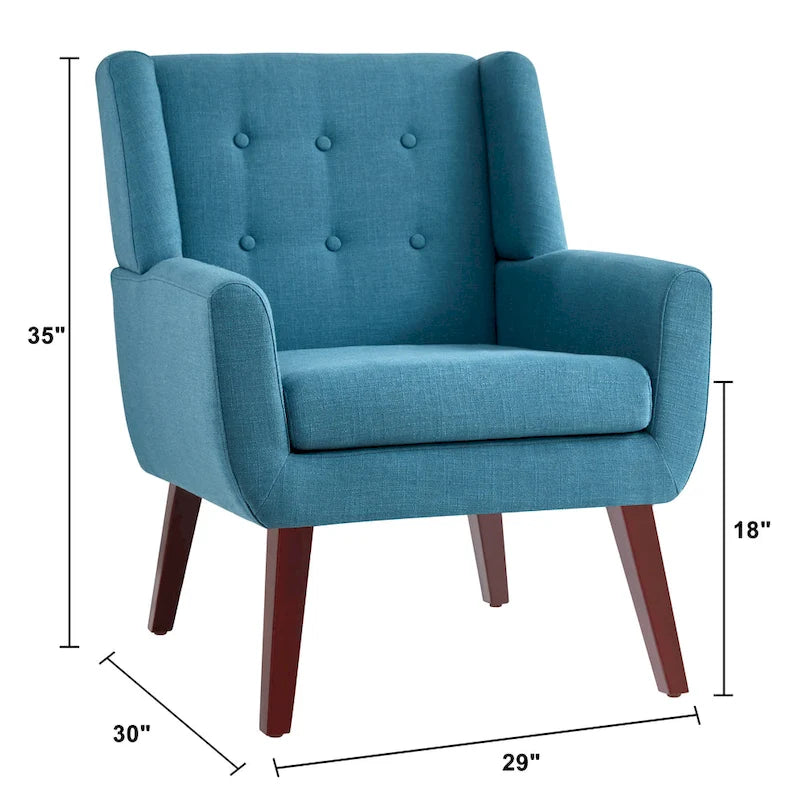 Gris / Bleu lac / Jaune / Gris clair / Beige / Bleu foncé Fauteuil d'appoint capitonné en lin de style Mid-Century - Usage unique