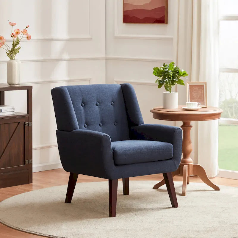 Gris / Bleu lac / Jaune / Gris clair / Beige / Bleu foncé Fauteuil d'appoint capitonné en lin de style Mid-Century - Usage unique