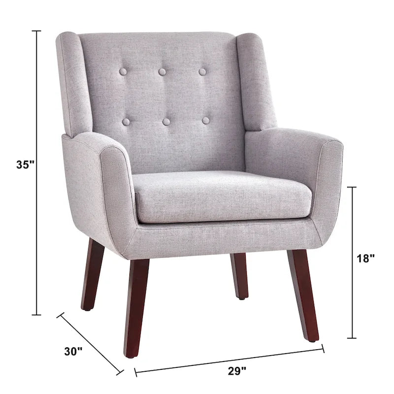 Gris / Bleu lac / Jaune / Gris clair / Beige / Bleu foncé Fauteuil d'appoint capitonné en lin de style Mid-Century - Usage unique