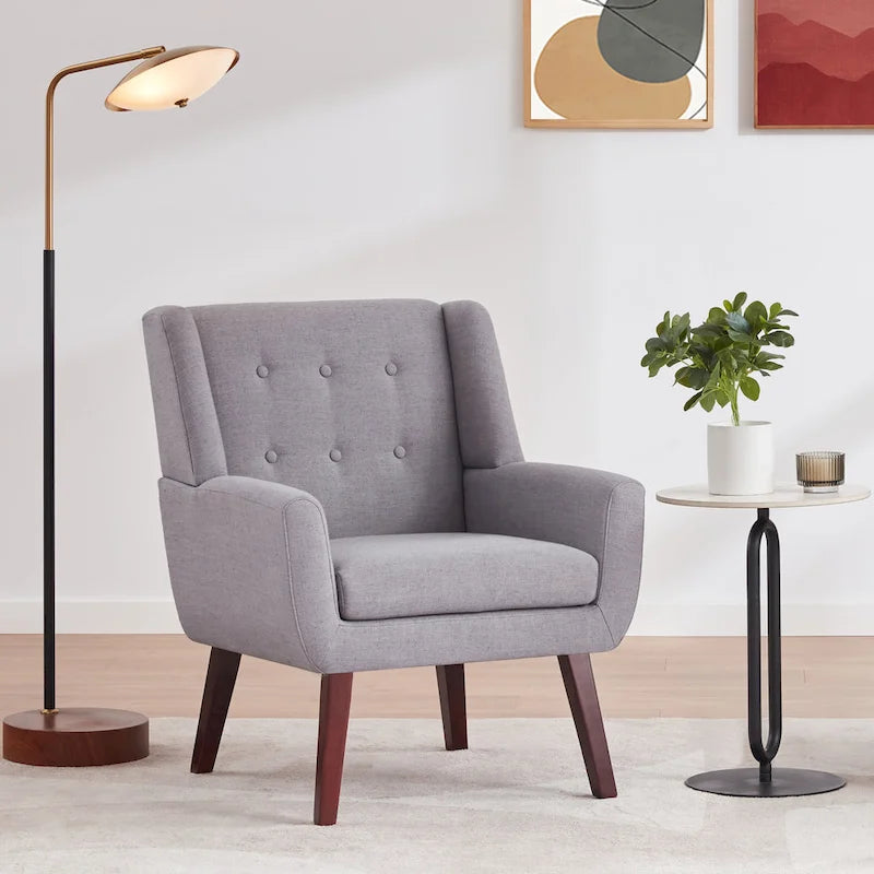 Gris / Bleu lac / Jaune / Gris clair / Beige / Bleu foncé Fauteuil d'appoint capitonné en lin de style Mid-Century - Usage unique