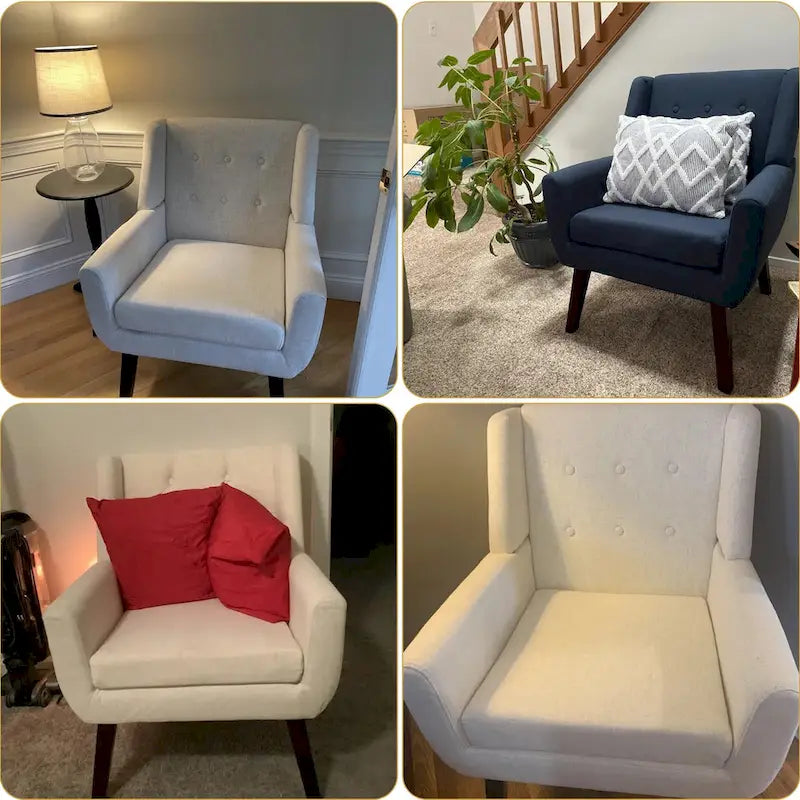 Gris / Bleu lac / Jaune / Gris clair / Beige / Bleu foncé Fauteuil d'appoint capitonné en lin de style Mid-Century - Usage unique