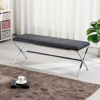 Banc de salle à manger capitonné en similicuir blanc/marron jaunâtre/noir avec pieds en métal en X - Pour 2 personnes