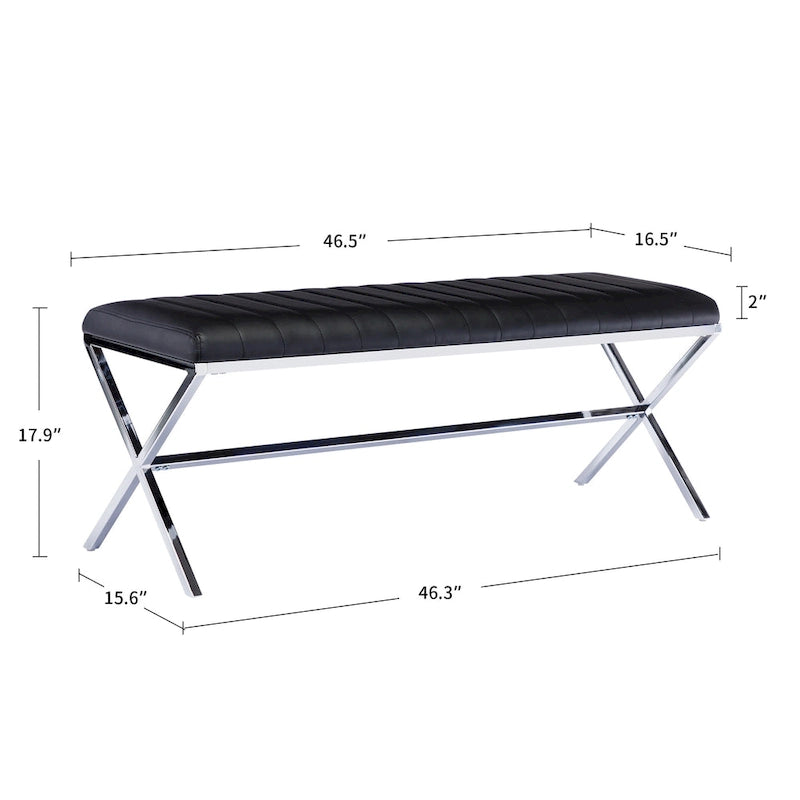 Banc de salle à manger capitonné en similicuir blanc/marron jaunâtre/noir avec pieds en métal en X - Pour 2 personnes