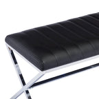Banc de salle à manger capitonné en similicuir blanc/marron jaunâtre/noir avec pieds en métal en X - Pour 2 personnes