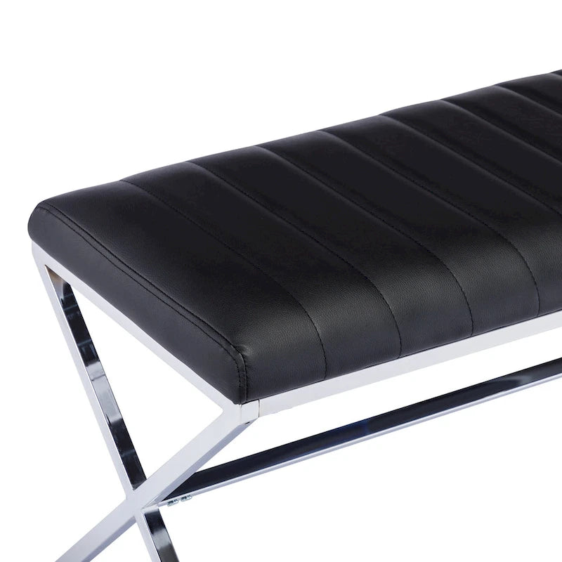 Banc de salle à manger capitonné en similicuir blanc/marron jaunâtre/noir avec pieds en métal en X - Pour 2 personnes