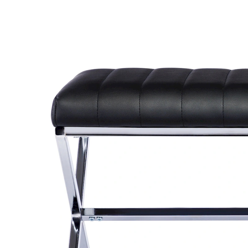 Banc de salle à manger capitonné en similicuir blanc/marron jaunâtre/noir avec pieds en métal en X - Pour 2 personnes