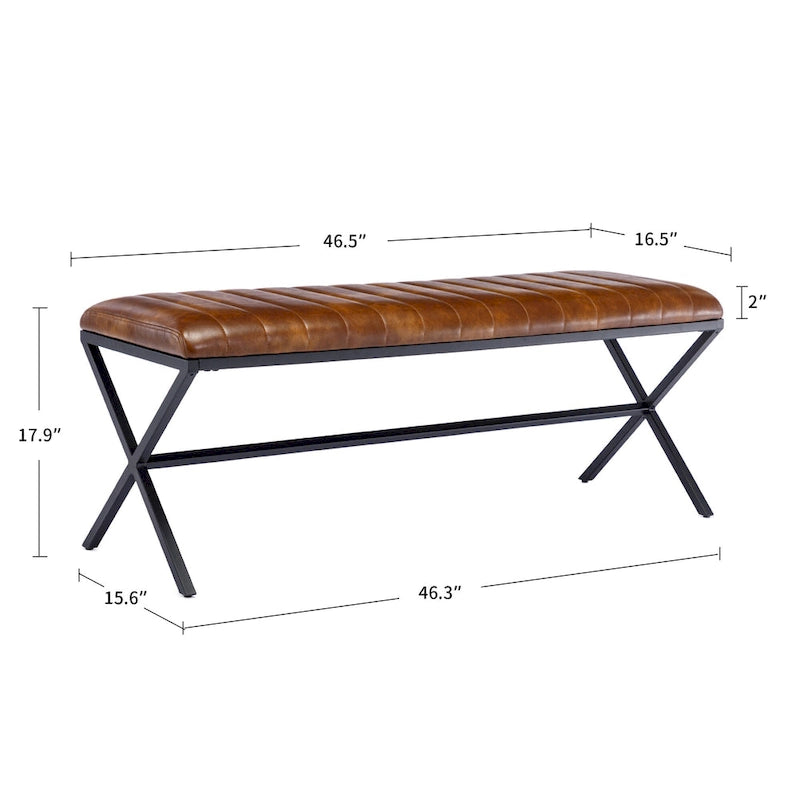 Banc de salle à manger capitonné en similicuir blanc/marron jaunâtre/noir avec pieds en métal en X - Pour 2 personnes