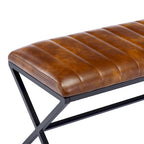 Banc de salle à manger capitonné en similicuir blanc/marron jaunâtre/noir avec pieds en métal en X - Pour 2 personnes