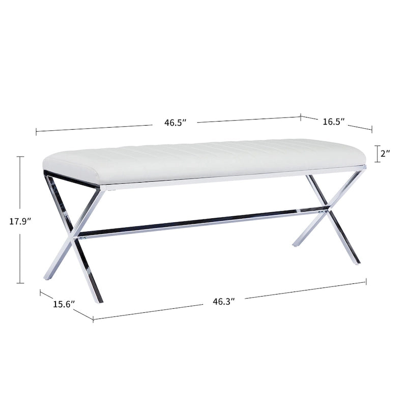 Banc de salle à manger capitonné en similicuir blanc/marron jaunâtre/noir avec pieds en métal en X - Pour 2 personnes