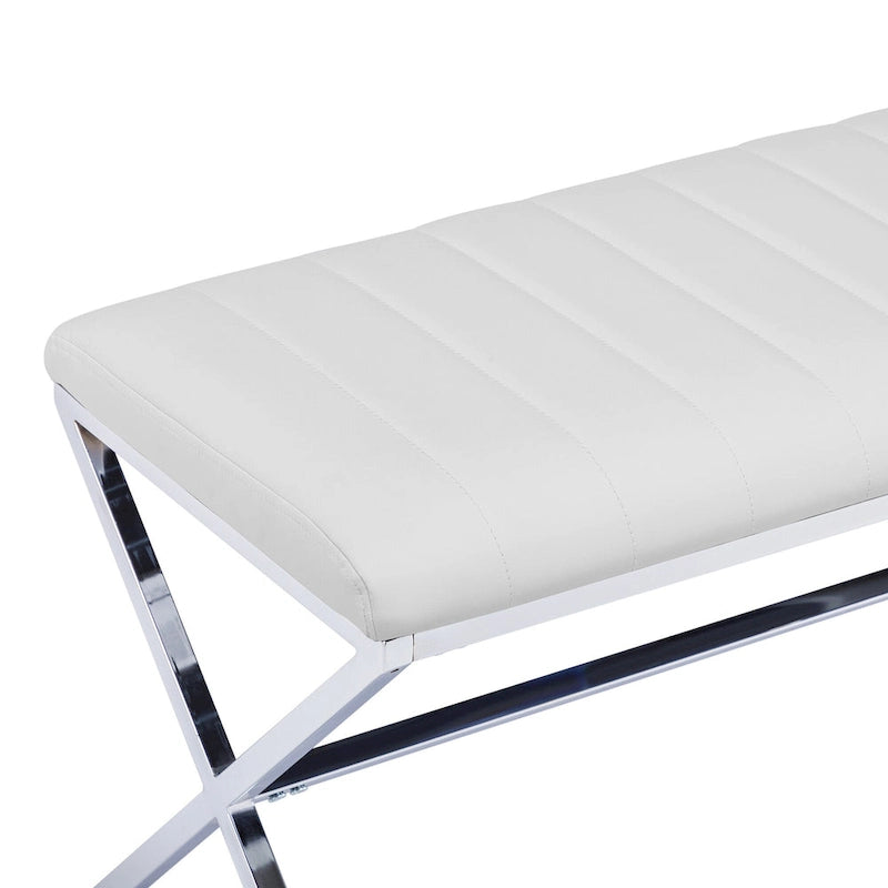 Banc de salle à manger capitonné en similicuir blanc/marron jaunâtre/noir avec pieds en métal en X - Pour 2 personnes