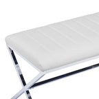 Banc de salle à manger capitonné en similicuir blanc/marron jaunâtre/noir avec pieds en métal en X - Pour 2 personnes