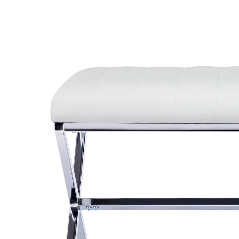 Banc de salle à manger capitonné en similicuir blanc/marron jaunâtre/noir avec pieds en métal en X - Pour 2 personnes
