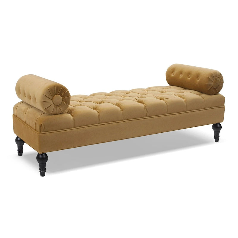 Banquette rembourrée en velours et tissu avec accoudoirs cylindriques – Bleu marine / Anthracite / Violet / Gris / Pêche / Rose / Or / Lavande / Beige / Chartreuse – 2 places