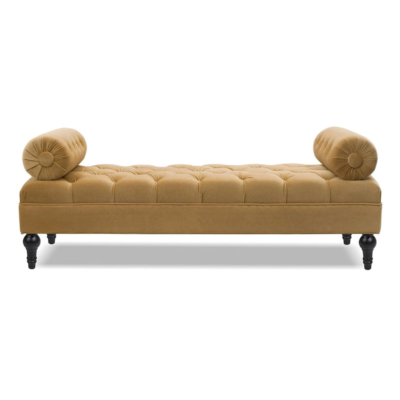 Banquette rembourrée en velours et tissu avec accoudoirs cylindriques – Bleu marine / Anthracite / Violet / Gris / Pêche / Rose / Or / Lavande / Beige / Chartreuse – 2 places