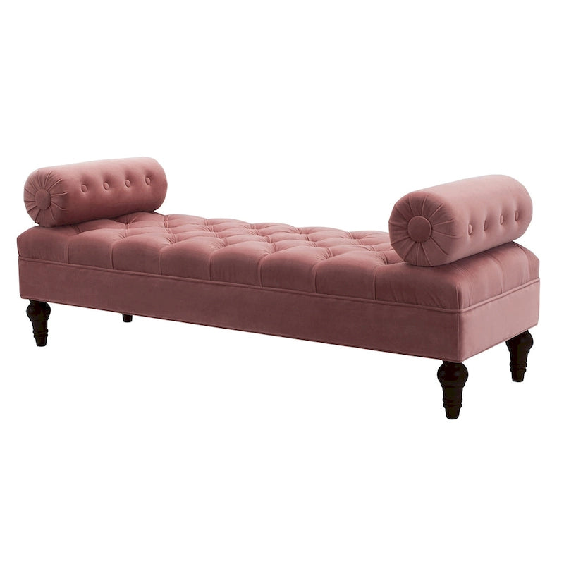 Banquette rembourrée en velours et tissu avec accoudoirs cylindriques – Bleu marine / Anthracite / Violet / Gris / Pêche / Rose / Or / Lavande / Beige / Chartreuse – 2 places