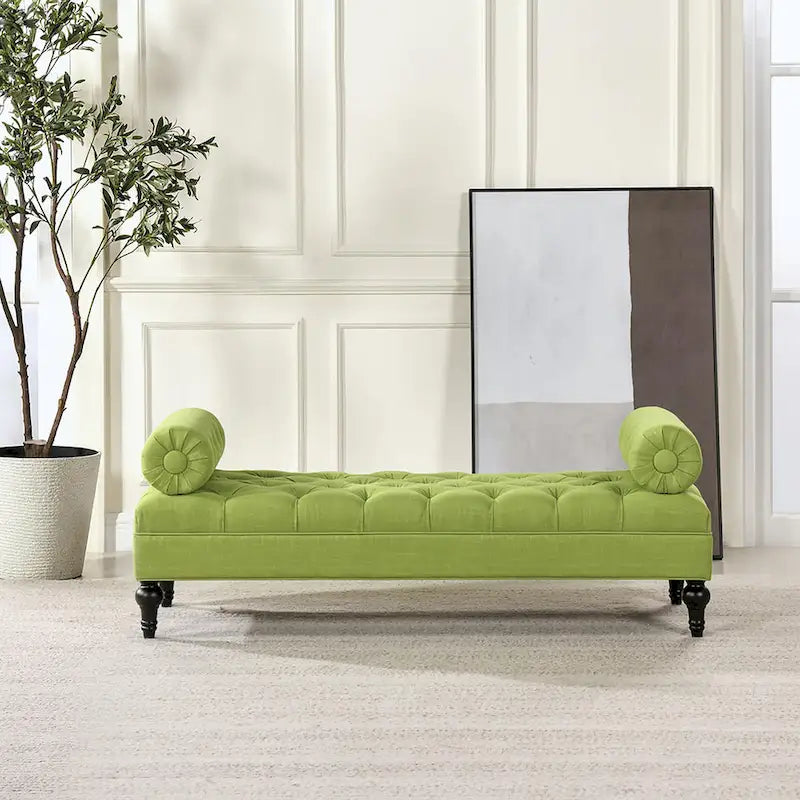 Banquette rembourrée en velours et tissu avec accoudoirs cylindriques – Bleu marine / Anthracite / Violet / Gris / Pêche / Rose / Or / Lavande / Beige / Chartreuse – 2 places