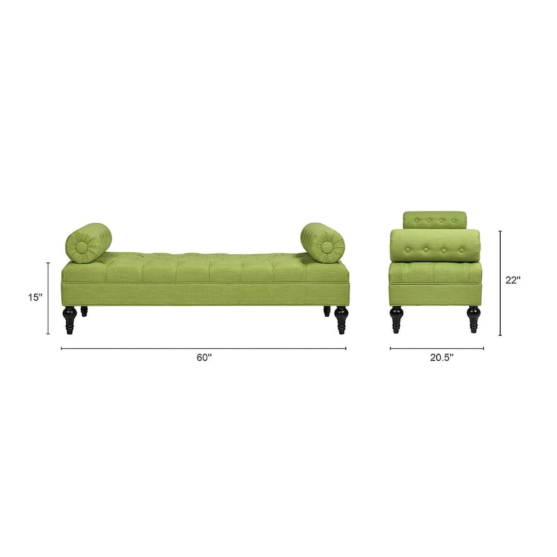 Banquette rembourrée en velours et tissu avec accoudoirs cylindriques – Bleu marine / Anthracite / Violet / Gris / Pêche / Rose / Or / Lavande / Beige / Chartreuse – 2 places