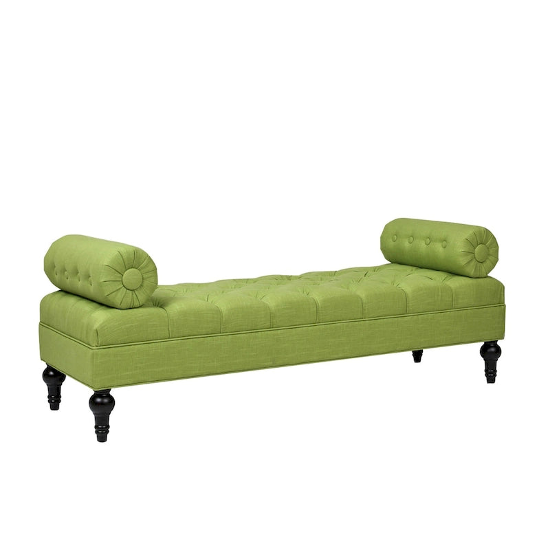 Banquette rembourrée en velours et tissu avec accoudoirs cylindriques – Bleu marine / Anthracite / Violet / Gris / Pêche / Rose / Or / Lavande / Beige / Chartreuse – 2 places
