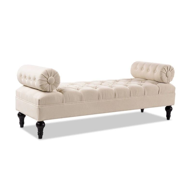 Banquette rembourrée en velours et tissu avec accoudoirs cylindriques – Bleu marine / Anthracite / Violet / Gris / Pêche / Rose / Or / Lavande / Beige / Chartreuse – 2 places