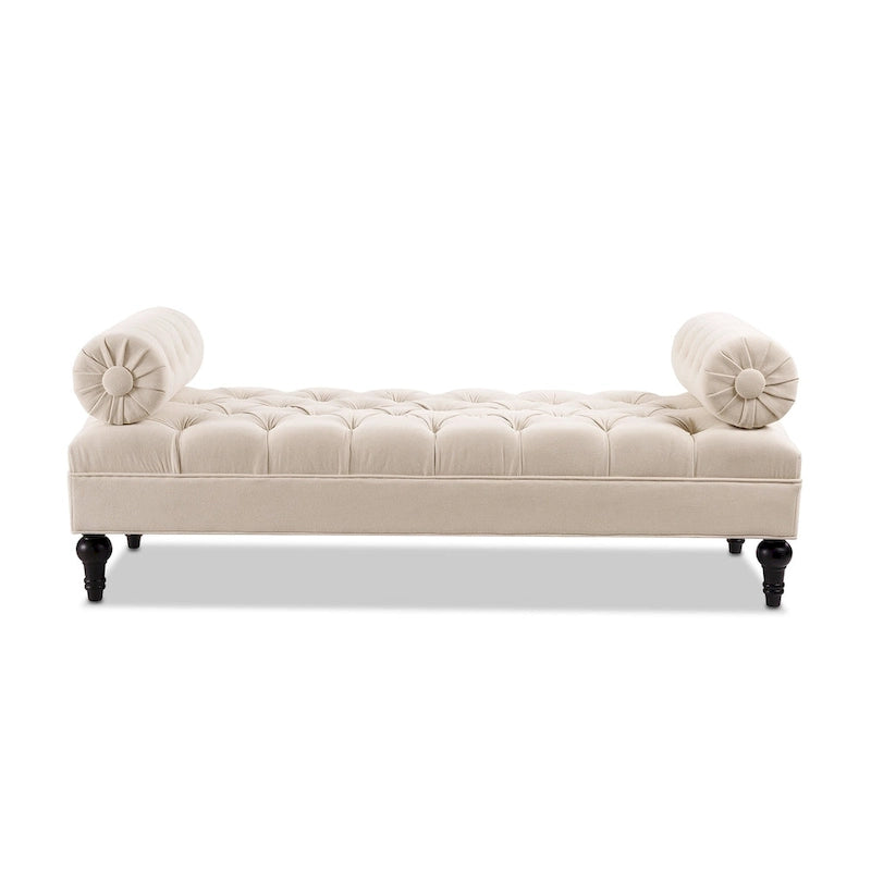 Banquette rembourrée en velours et tissu avec accoudoirs cylindriques – Bleu marine / Anthracite / Violet / Gris / Pêche / Rose / Or / Lavande / Beige / Chartreuse – 2 places