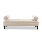 Banquette rembourrée en velours et tissu avec accoudoirs cylindriques – Bleu marine / Anthracite / Violet / Gris / Pêche / Rose / Or / Lavande / Beige / Chartreuse – 2 places