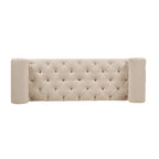 Banquette rembourrée en velours et tissu avec accoudoirs cylindriques – Bleu marine / Anthracite / Violet / Gris / Pêche / Rose / Or / Lavande / Beige / Chartreuse – 2 places