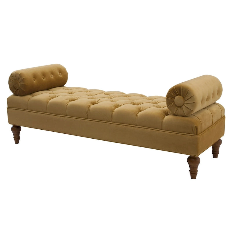 Banquette rembourrée en velours et tissu avec accoudoirs cylindriques – Bleu marine / Anthracite / Violet / Gris / Pêche / Rose / Or / Lavande / Beige / Chartreuse – 2 places
