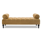 Banquette rembourrée en velours et tissu avec accoudoirs cylindriques – Bleu marine / Anthracite / Violet / Gris / Pêche / Rose / Or / Lavande / Beige / Chartreuse – 2 places