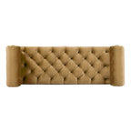 Banquette rembourrée en velours et tissu avec accoudoirs cylindriques – Bleu marine / Anthracite / Violet / Gris / Pêche / Rose / Or / Lavande / Beige / Chartreuse – 2 places