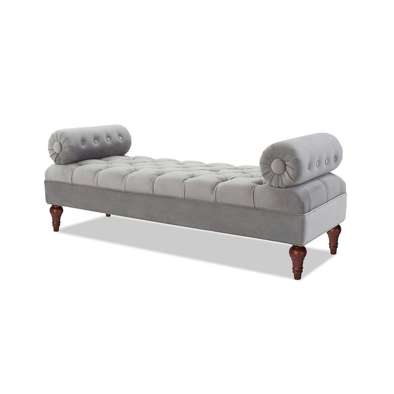 Banquette rembourrée en velours et tissu avec accoudoirs cylindriques – Bleu marine / Anthracite / Violet / Gris / Pêche / Rose / Or / Lavande / Beige / Chartreuse – 2 places