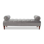 Banquette rembourrée en velours et tissu avec accoudoirs cylindriques – Bleu marine / Anthracite / Violet / Gris / Pêche / Rose / Or / Lavande / Beige / Chartreuse – 2 places