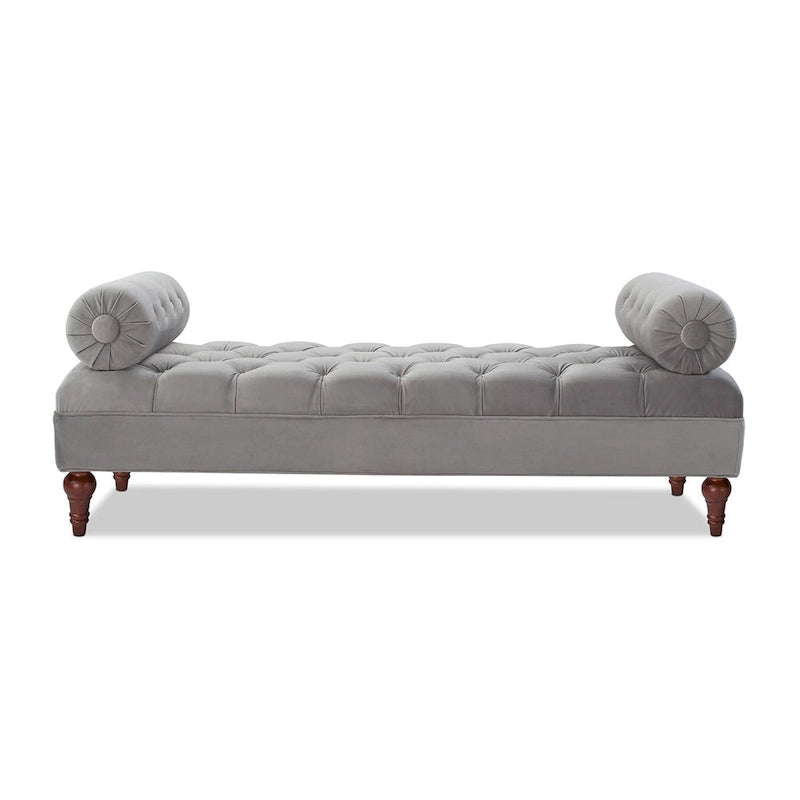 Banquette rembourrée en velours et tissu avec accoudoirs cylindriques – Bleu marine / Anthracite / Violet / Gris / Pêche / Rose / Or / Lavande / Beige / Chartreuse – 2 places