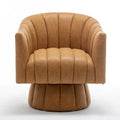 Fauteuil pivotant rond et touffeté en similicuir mi-siècle, moutarde/abricot foncé/noir/marron - Usage unique
