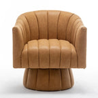 Fauteuil pivotant rond et touffeté en similicuir mi-siècle, moutarde/abricot foncé/noir/marron - Usage unique