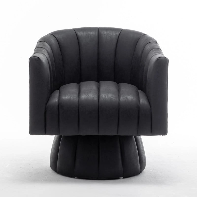 Fauteuil d'appoint pivotant en similicuir capitonné, coloris moutarde / abricot foncé / noir / marron, style Mid-Century - Usage unique