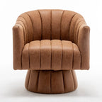 Fauteuil pivotant rond et touffeté en similicuir mi-siècle, moutarde/abricot foncé/noir/marron - Usage unique