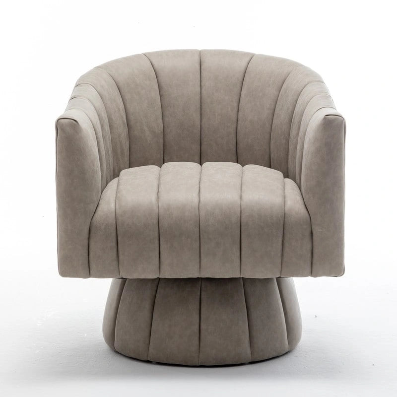 Fauteuil pivotant rond et touffeté en similicuir mi-siècle, moutarde/abricot foncé/noir/marron - Usage unique