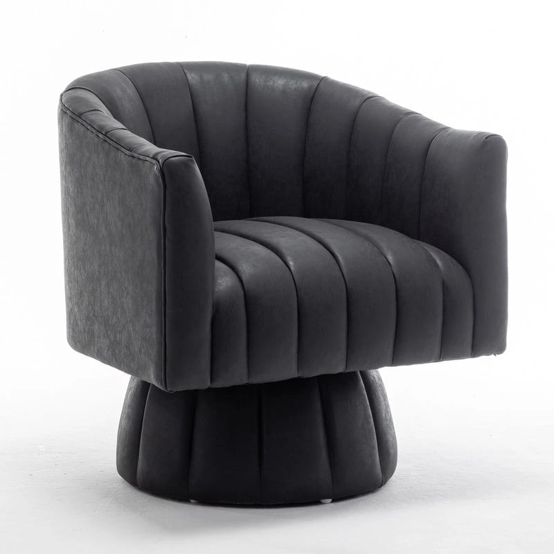 Fauteuil pivotant rond et touffeté en similicuir mi-siècle, moutarde/abricot foncé/noir/marron - Usage unique