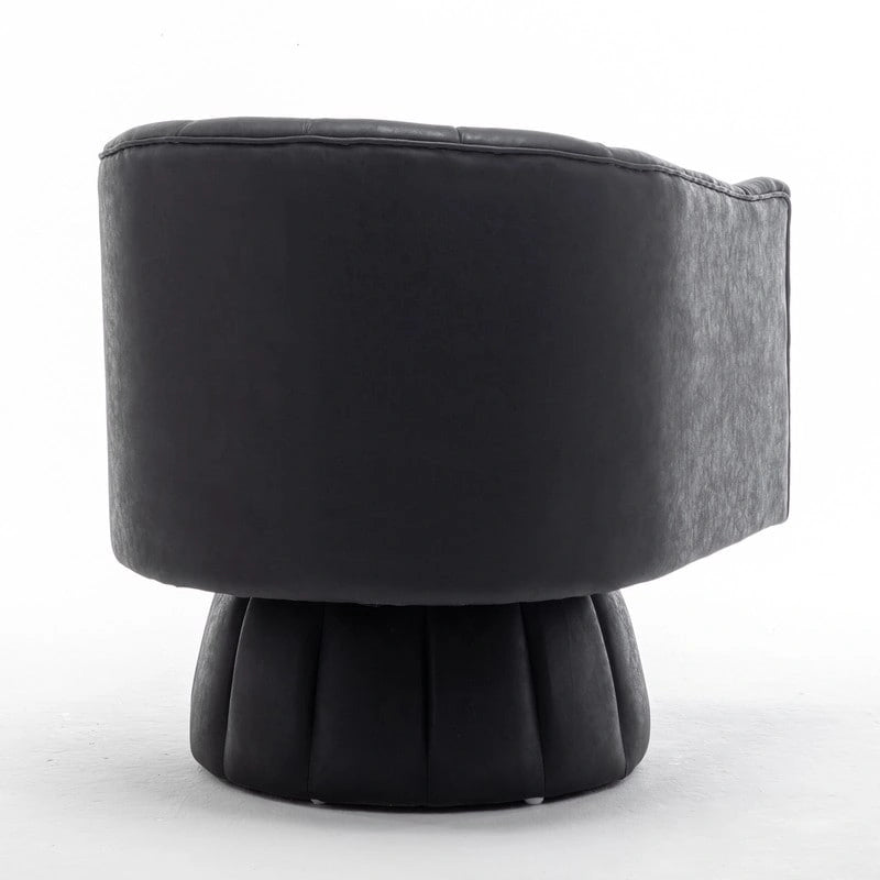 Fauteuil pivotant rond et touffeté en similicuir mi-siècle, moutarde/abricot foncé/noir/marron - Usage unique