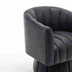 Fauteuil pivotant rond et touffeté en similicuir mi-siècle, moutarde/abricot foncé/noir/marron - Usage unique