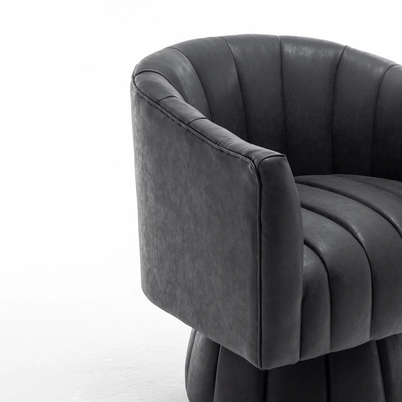 Fauteuil pivotant rond et touffeté en similicuir mi-siècle, moutarde/abricot foncé/noir/marron - Usage unique