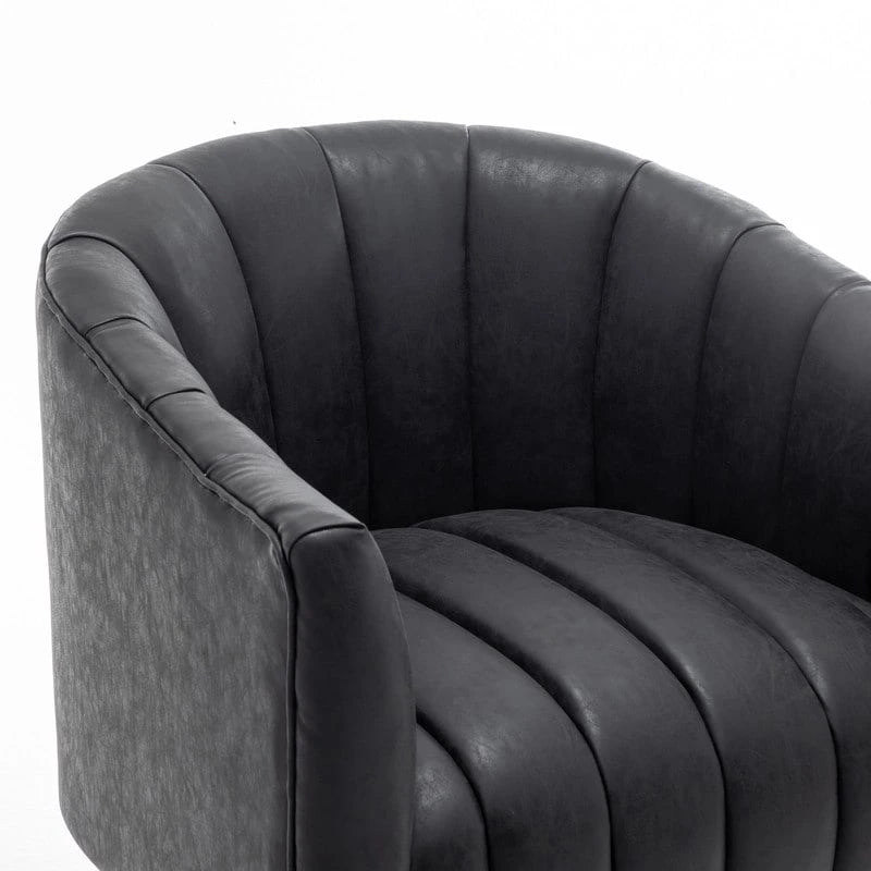 Fauteuil pivotant rond et touffeté en similicuir mi-siècle, moutarde/abricot foncé/noir/marron - Usage unique